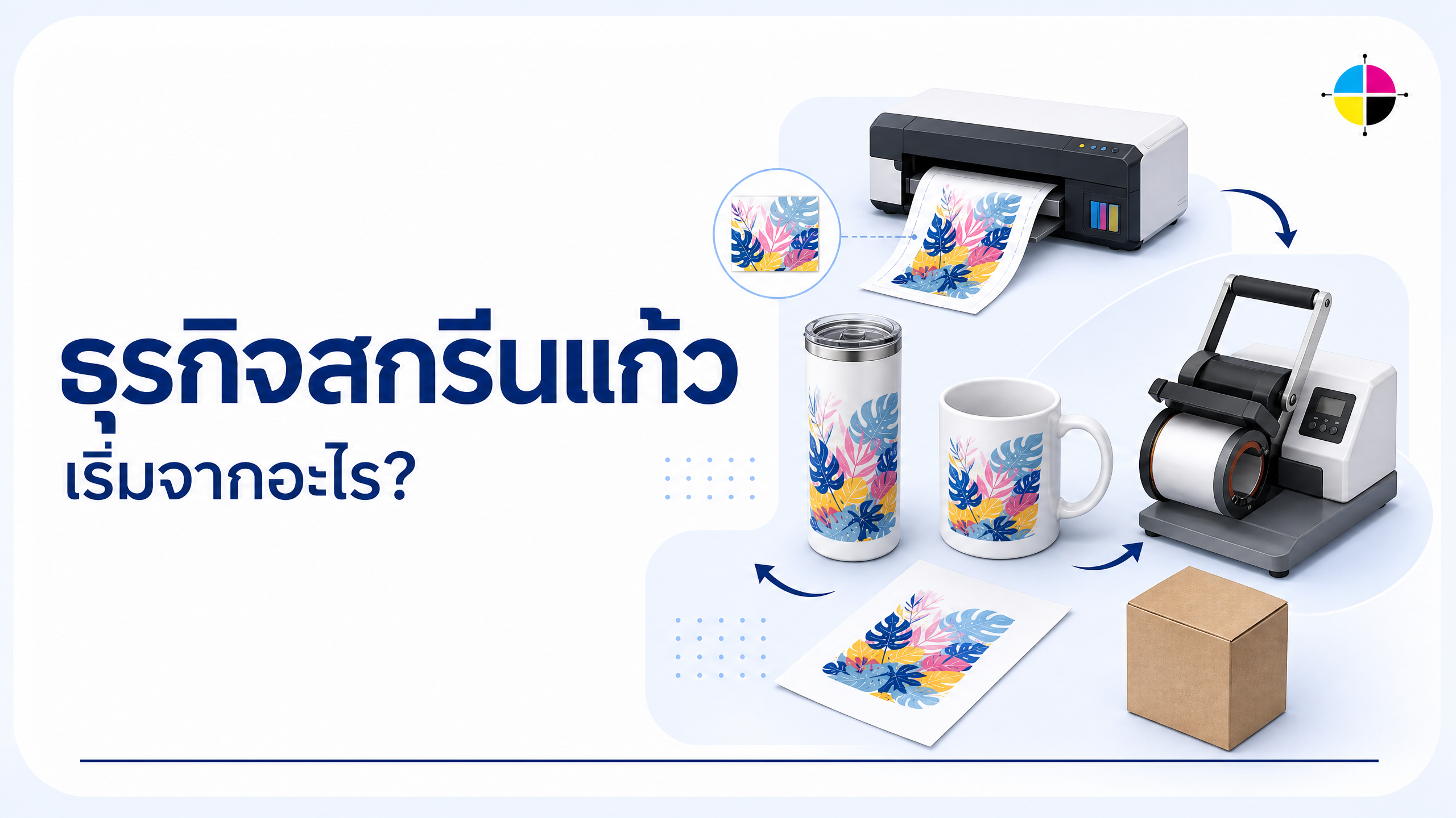 ภาพประกอบ workflow ธุรกิจสกรีนแก้วและทัมเบลอร์ตั้งแต่เตรียมกระดาษจนแพ็กสินค้า